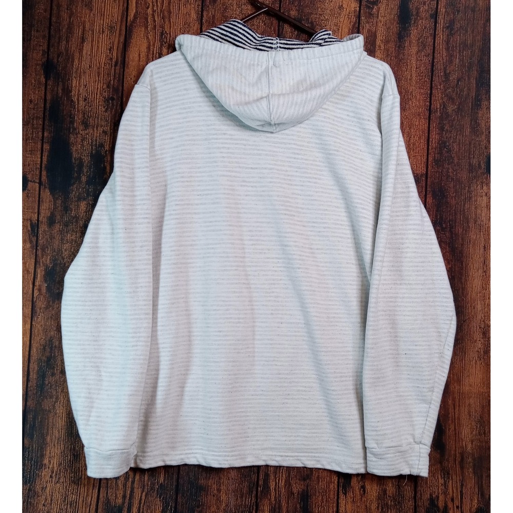Marine Layer Mens XL Henley Hoodie White Grey Striped Cotton Rayon Pullover